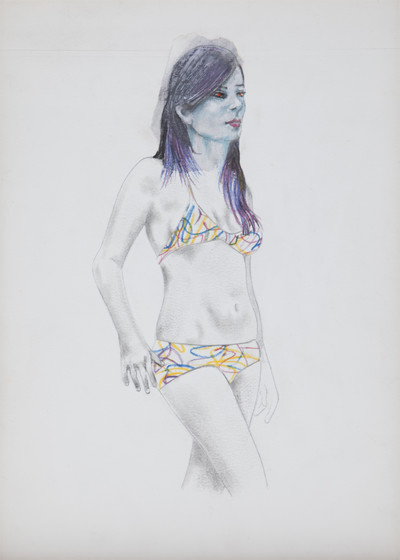 Martial Raysse
Une beauté à Ici Plage, 2010
Collage, fusain et pastel sur papier canson
44,5 x 32 cm - © © ADAGP Martial Raysse
Courtesy the artist and kamel mennour, Paris, Mennour