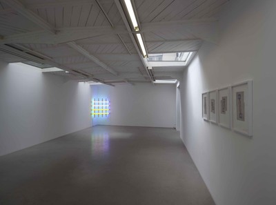 View of the exhibition “Double Eye Poke: Lynda Benglis, Dan Flavin, Sol LeWitt, Bruce Nauman”, kamel mennour (47, rue Saint-André des Arts), Paris, 2015
Curator: Béatrice Gross
© Photo. Fabrice Seixas
© Dan Flavin / ADAGP, Paris
Collection Frac Nord-Pas de Calais, Dunkerque, France
© Bruce Nauman / ADAGP, Paris
Courtesy the artists - © Mennour