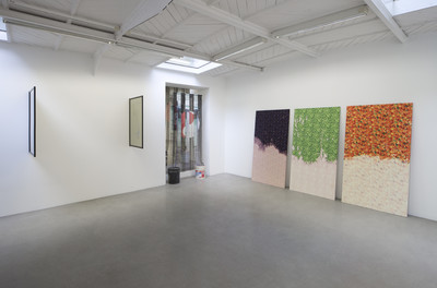 Camille Henrot
Untitled (Study for Monday), 2017
Pastel on paper
99,1 x 69,9 cm
Camille Henrot
Untitled (Study for Monday), 2017
Pastel on paper
99,1 x 69,9 cm
Catharine Czudej
I’m not your brother, 2017
Concrete, bamboo, wood, plastic, steel
Variable dimensions
Lili Reynaud-Dewar
I am intact and I don't care, 2015
Triptych. Fabric on canvas
Each: 180 x 95 x 3 cm
View of the exhibition “The Commodification of Love”, curator: Cloé Perrone, kamel mennour (47 rue Saint‑André des arts), Paris, 2017
© Catharine Czudej
© ADAGP Camille Henrot
© Lili Reynaud-Dewar
Photo. archives kamel mennour
Courtesy the artists; kamel mennour, Paris/London; Office Baroque, Brussels - © Mennour