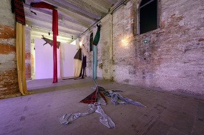 Do you realise there is a rainbow even if it’s night!? 2017
Qilim/Dyshek/Jan carpets from Kosovo, polyester, flokati, chenille wire, stainless steel, brass dimensions variable
57th International Art Exhibition - La Biennale di Venezia, Viva Arte Viva
Photo by: Andrea Avezzù
Courtesy: Courtesy the artist; La Biennale di Venezia; ChertLüdde, Berlin; kamel mennour, Paris/London - © Mennour